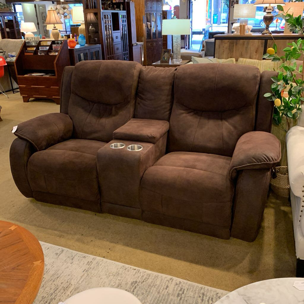 Brown Suede Style Fabric Power Recliner Sofa