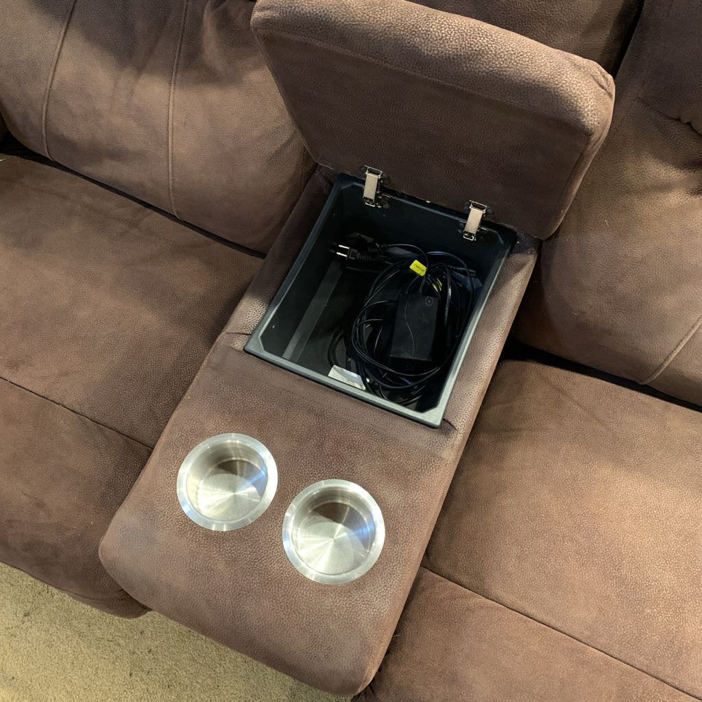 Brown Suede Style Fabric Power Recliner Sofa