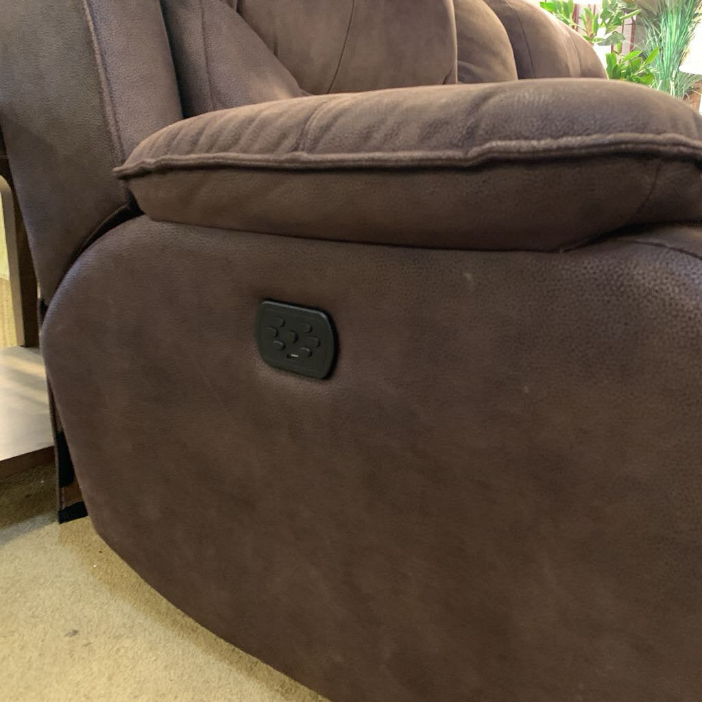Brown Suede Style Fabric Power Recliner Sofa