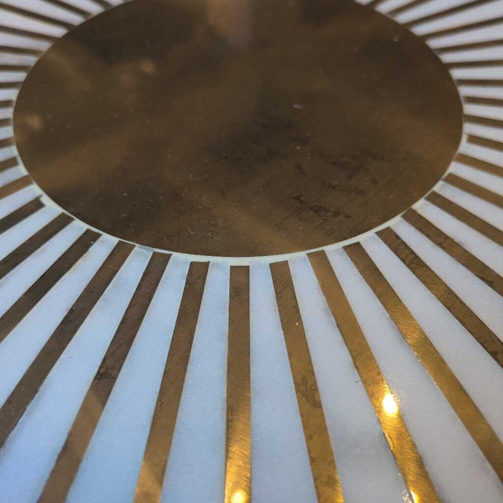 Decorative ceiling light fixture with gold and white design