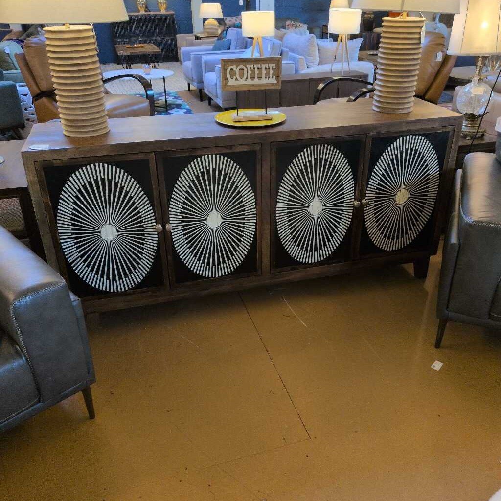 Furniture piece with decorative elements in a room setting