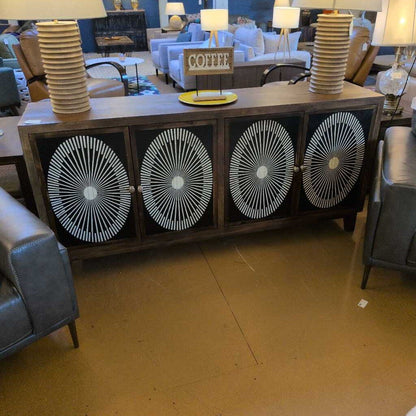 Furniture piece with decorative elements in a room setting