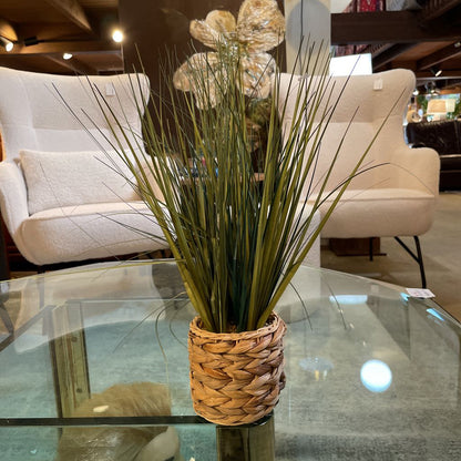 Faux Spiky Grass Plant in Woven Basket