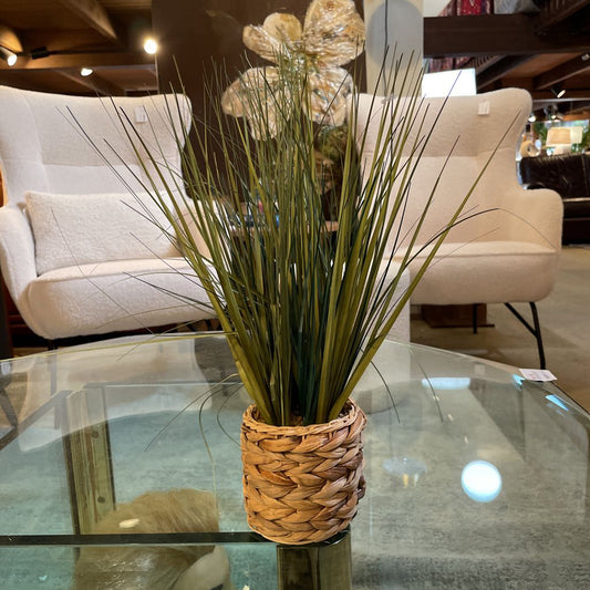 Faux Spiky Grass Plant in Woven Basket SMALLS
