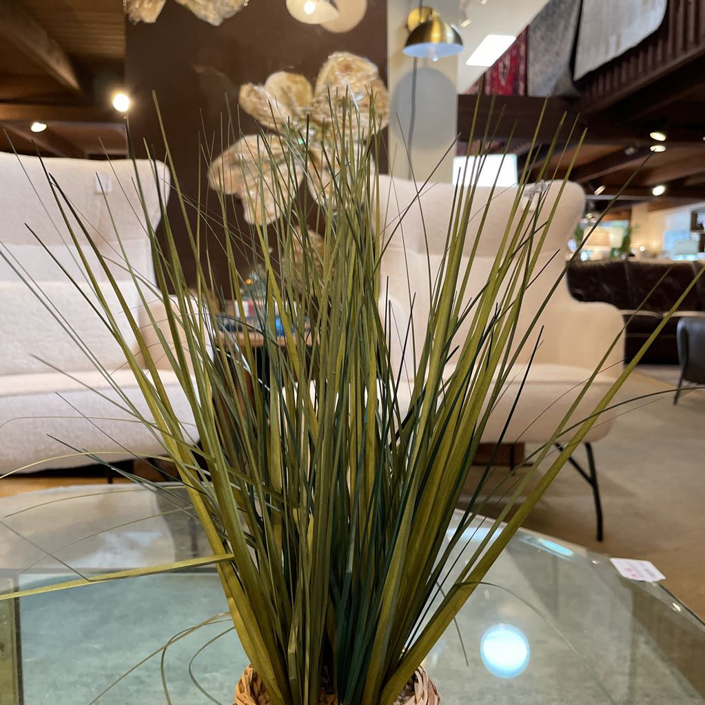 Faux Spiky Grass Plant in Woven Basket