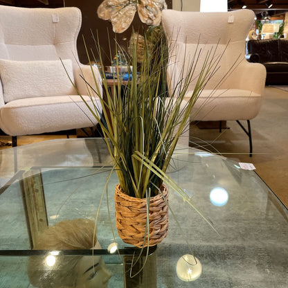 Faux Spiky Grass Plant in Woven Basket