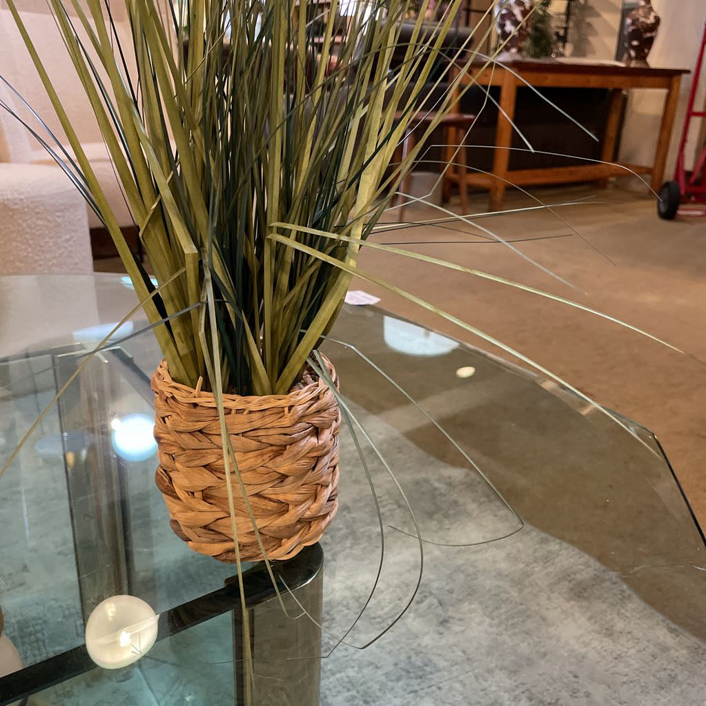 Faux Spiky Grass Plant in Woven Basket