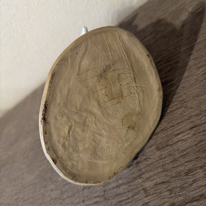 The piece is sculpted as a chicken, with a distinctive off-white glaze that highlights the feathered surface and the bird's expressive features.