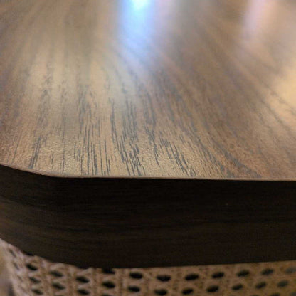 Close-up of a wooden surface with a textured edge