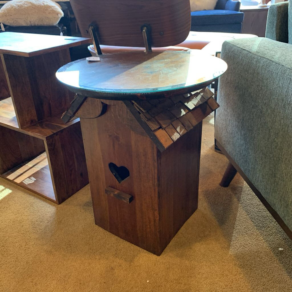 Birdhouse Side Table w/ Glass Top