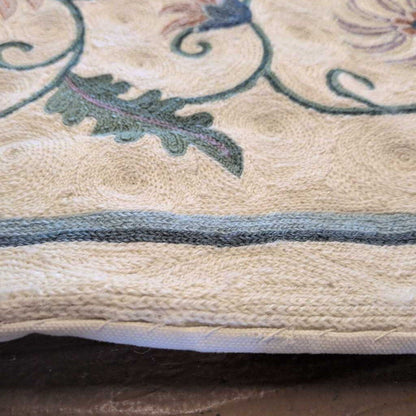 Close-up of a textured fabric surface with floral patterns