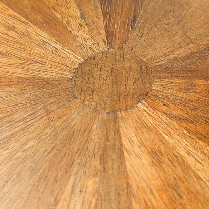 Close-up of a wooden surface with a sunburst pattern