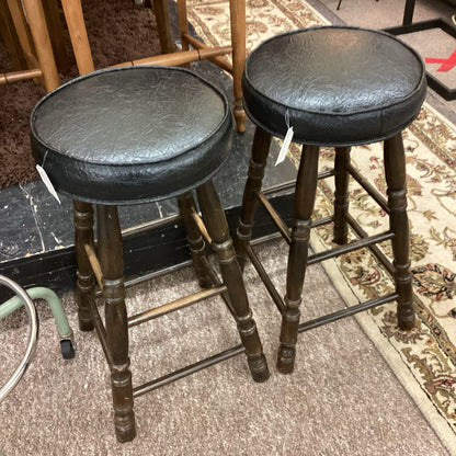 Dark Brown & Black Naugahyde Counter Stool
