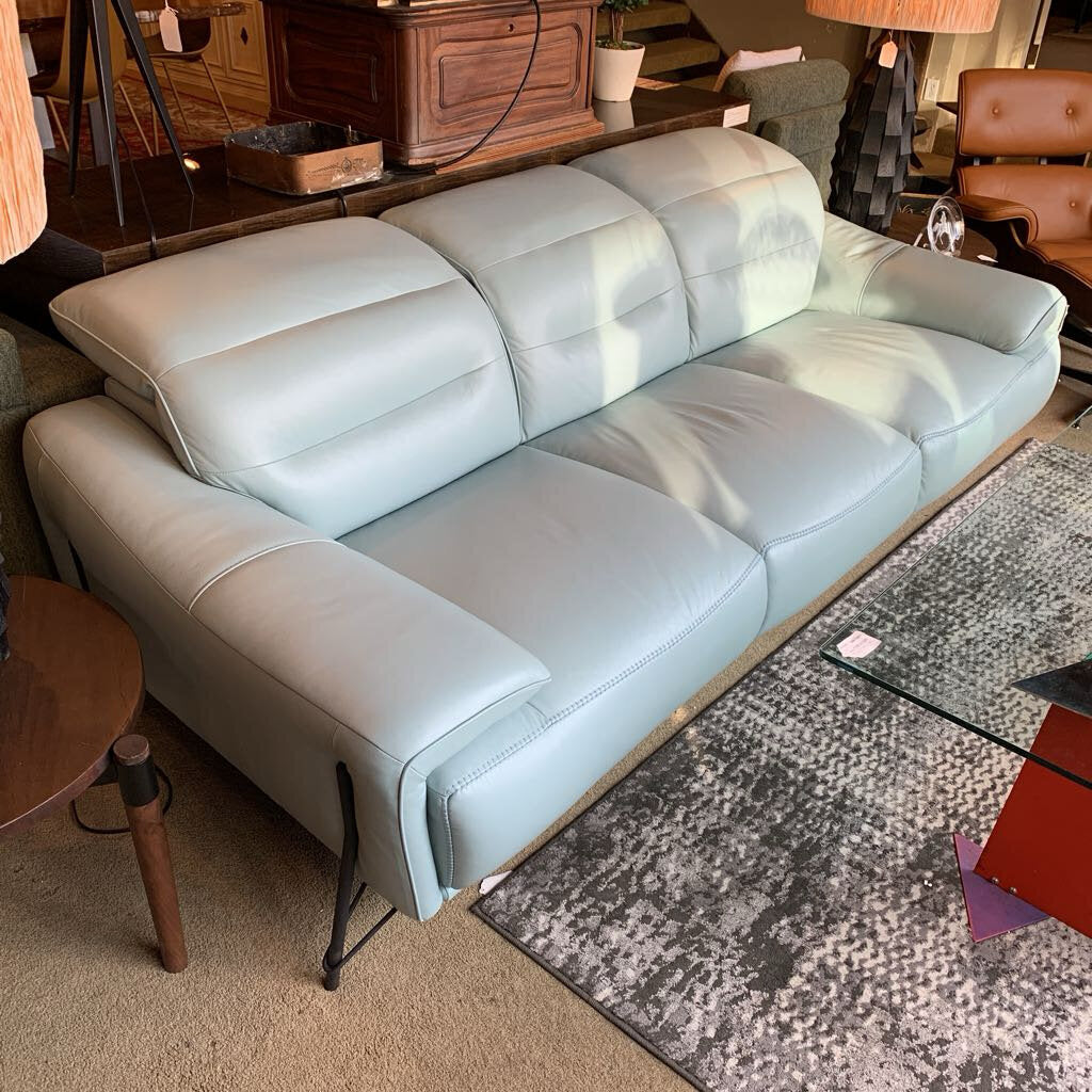 Robin Egg Blue Mod Leather Sofa