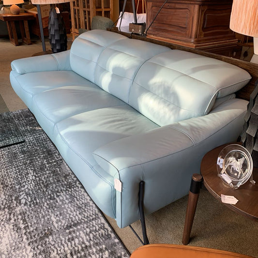 Robin Egg Blue Mod Leather Sofa