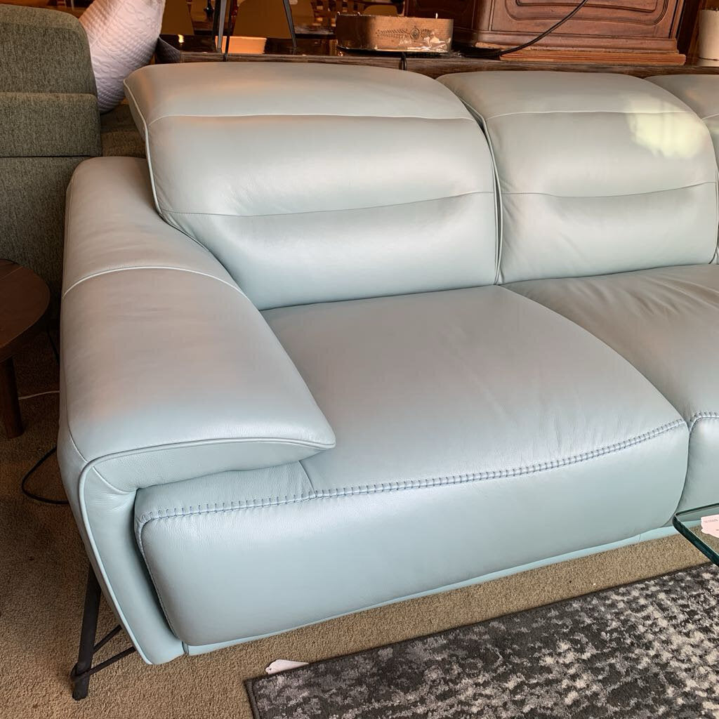 Robin Egg Blue Mod Leather Sofa