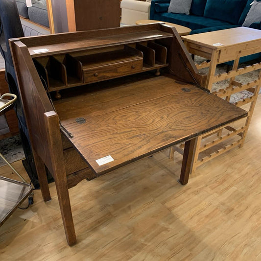 Antique Oak Secretary Desk with Square Knobs
