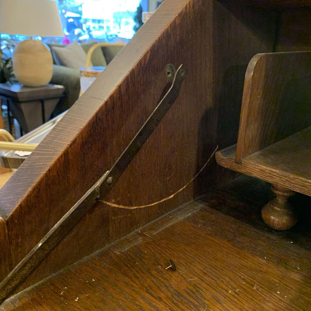 Antique Oak Secretary Desk with Square Knobs