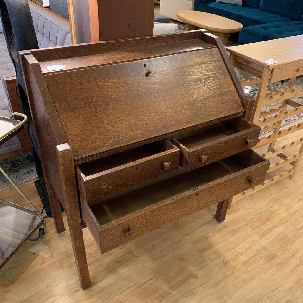 Antique Oak Secretary Desk with Square Knobs