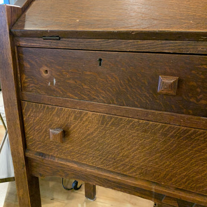 Antique Oak Secretary Desk with Square Knobs