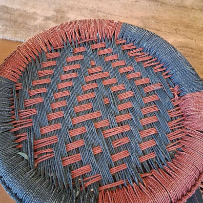 Nepalese Woven Stool – Handcrafted Colorful Rattan Accent Seat