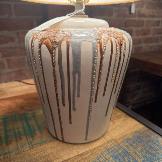 White Ceramic Lamp with Brown & Grey "Drips"