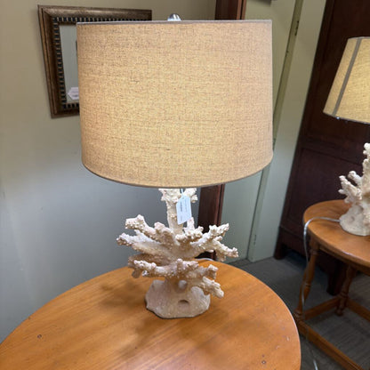 Lamp with coral base on a wooden table