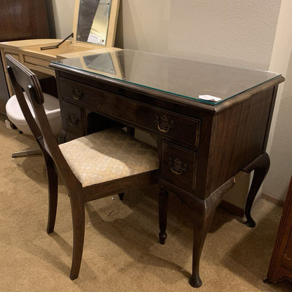 1920's Vanity Desk w/ Glass Top and Chair