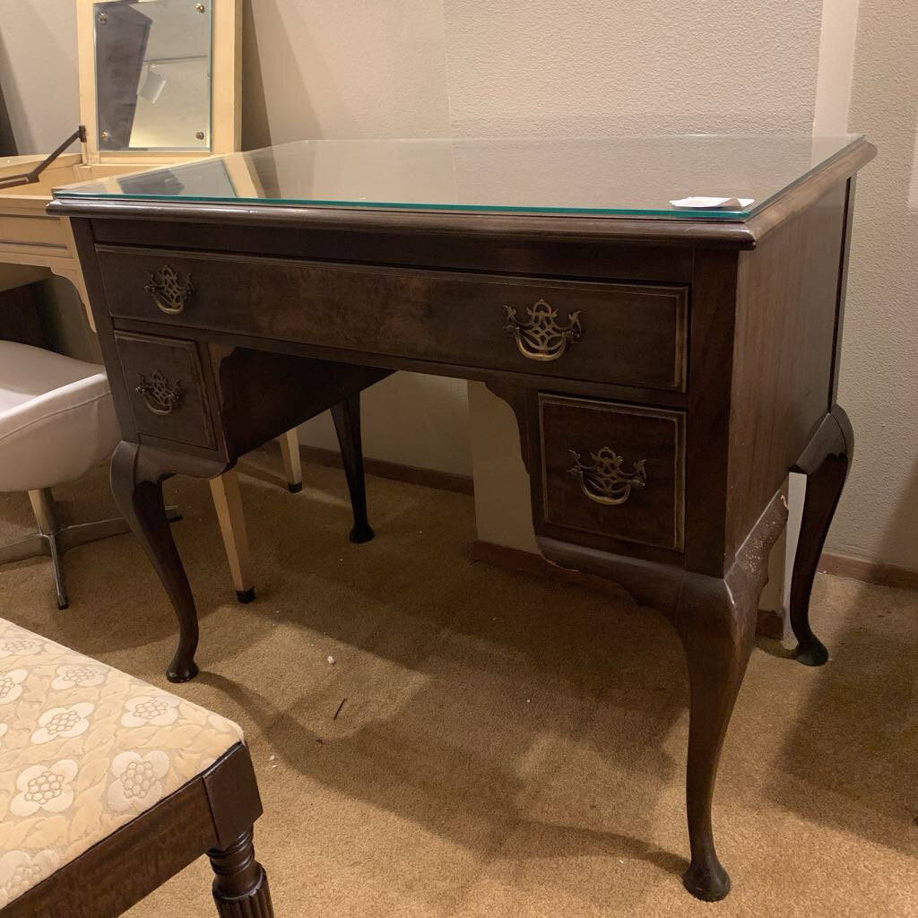 1920's Vanity Desk w/ Glass Top and Chair