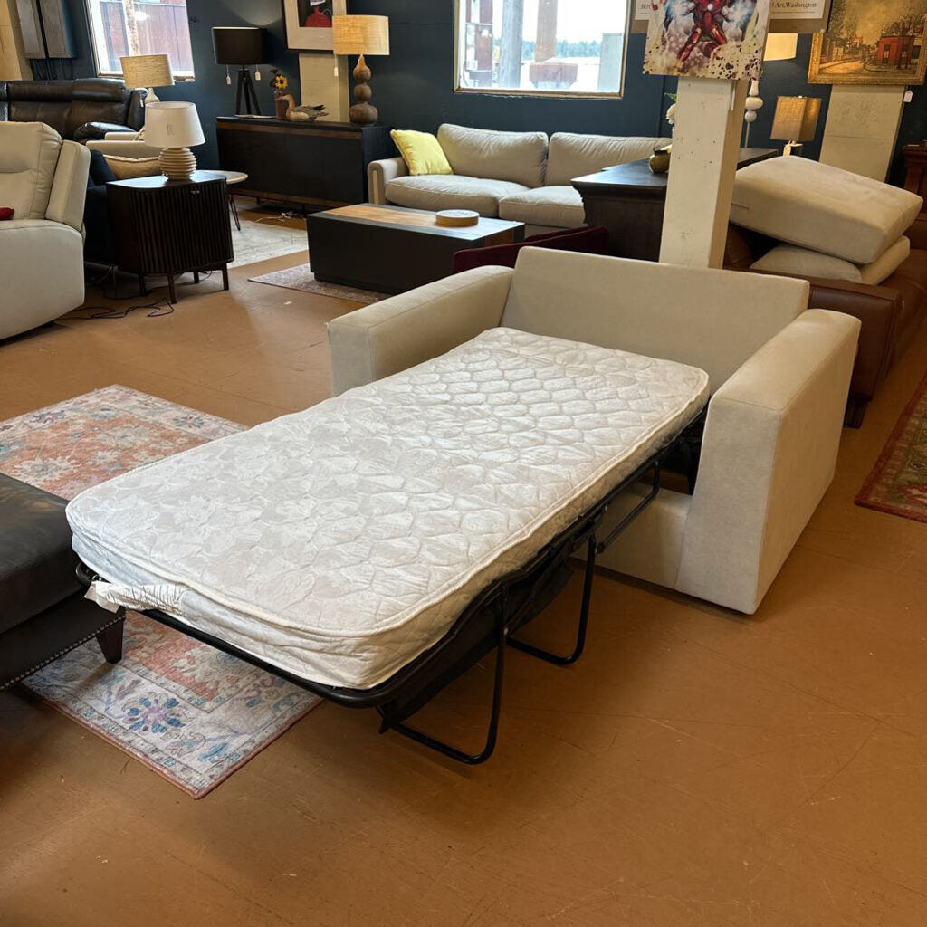 Sofa bed in a living room setting with other furniture and decor.