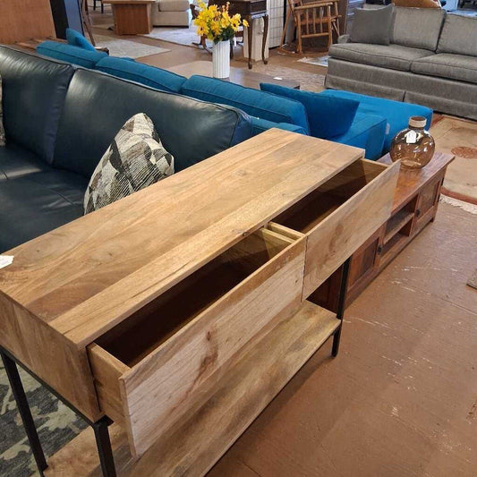 Rustic Metal and Wood 2 Drawer Console Table