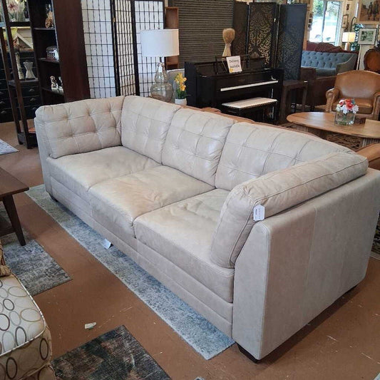 Tan Leather Tufted 3 Seat Sofa