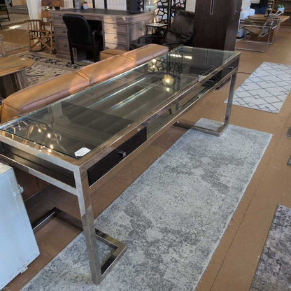 large steel and glass desk
