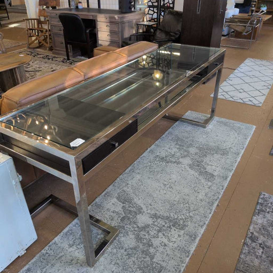 Large Steel And Glass Desk