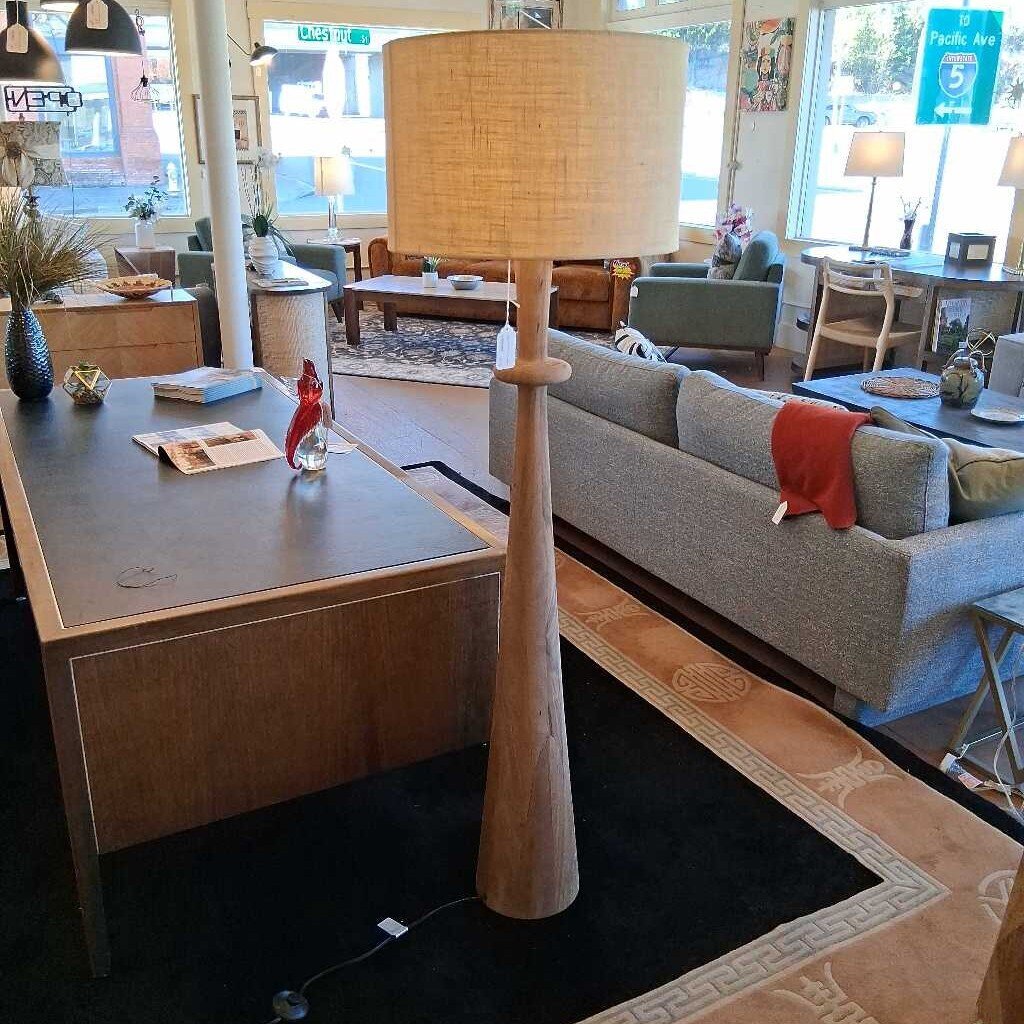 Dark Natural Wood Turned Floor Lamp