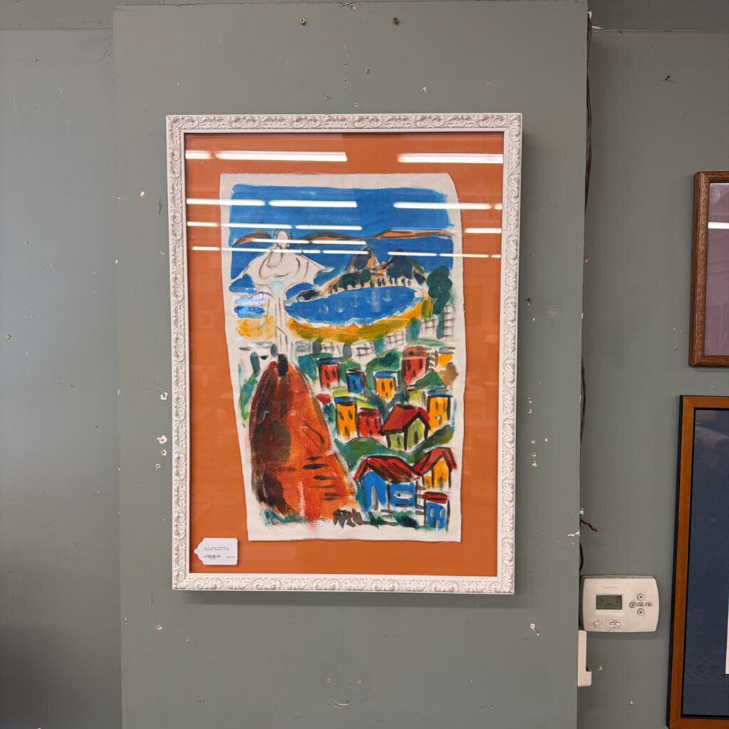 Framed artwork on a gray wall