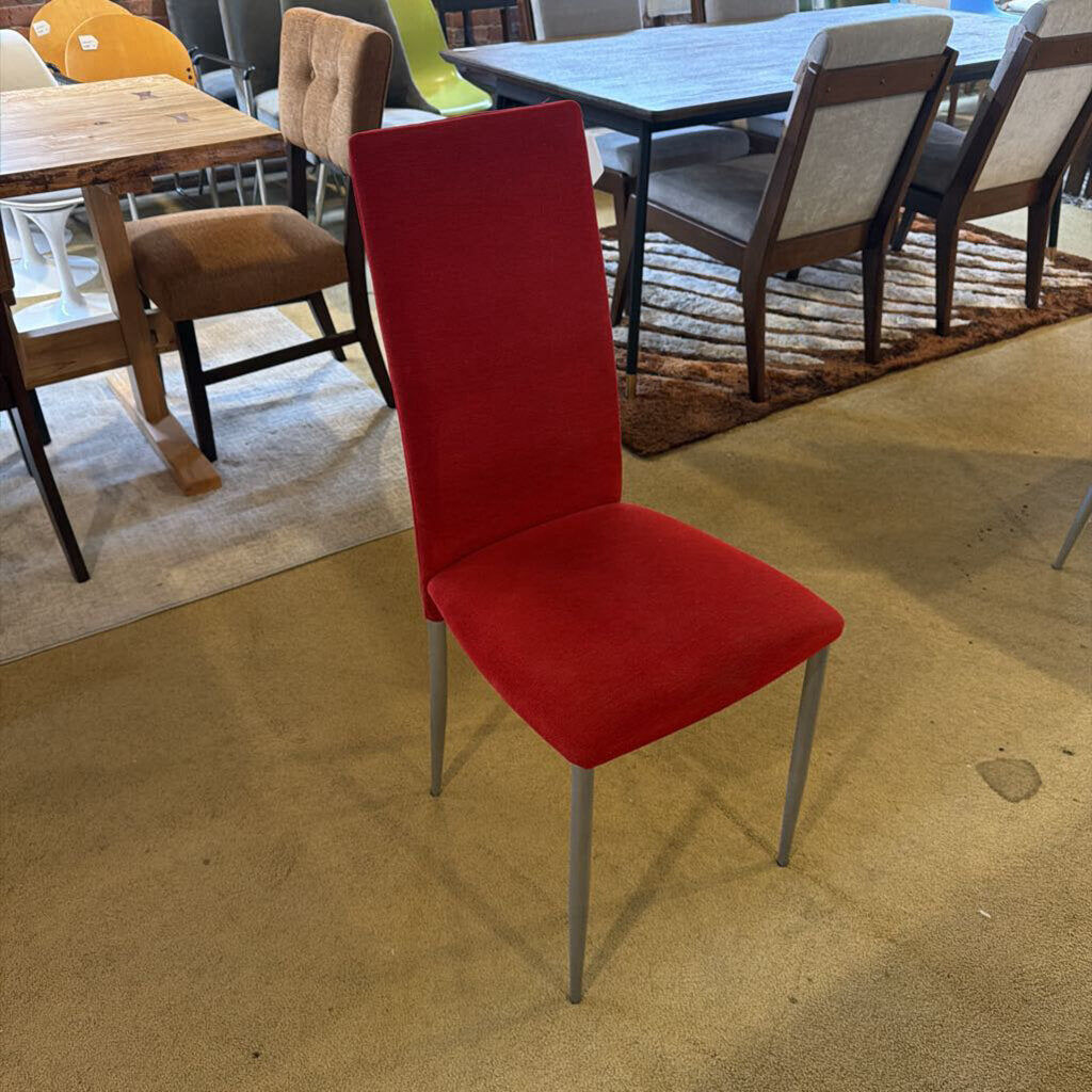 Red Upholstered Metal Leg Dining Chair