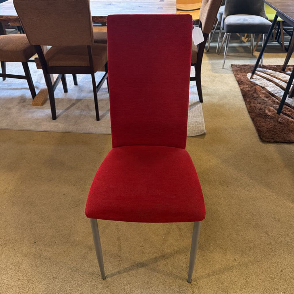 Red Upholstered Metal Leg Dining Chair