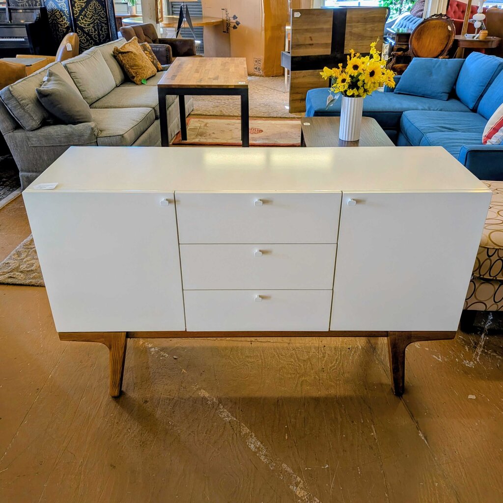 West Elm Gloss White 2 Door 3 Drawer Buffet