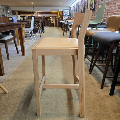 CASE Tan Leather Seat Wooden Stool