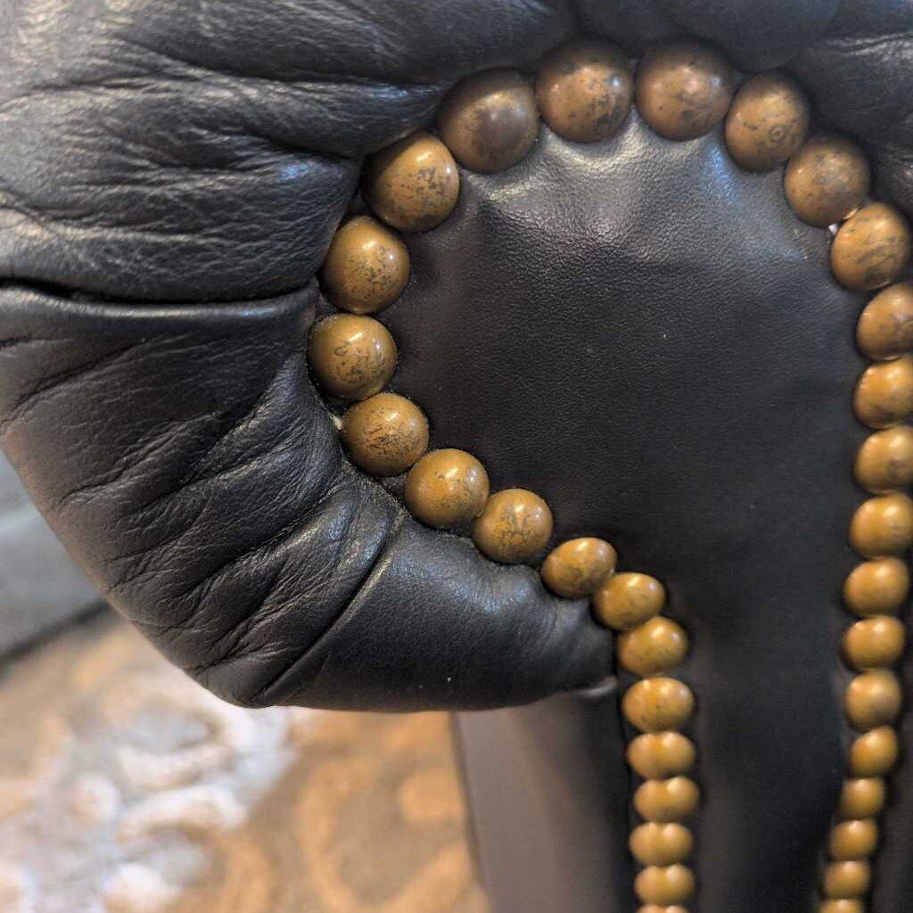 blue leather nailhead chair and ottoman