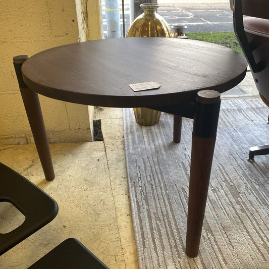 Round Dark Wood Side Table