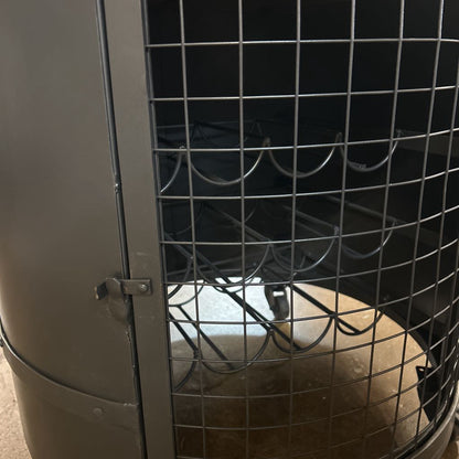 Close-up of a cooling tower with visible grid and cables