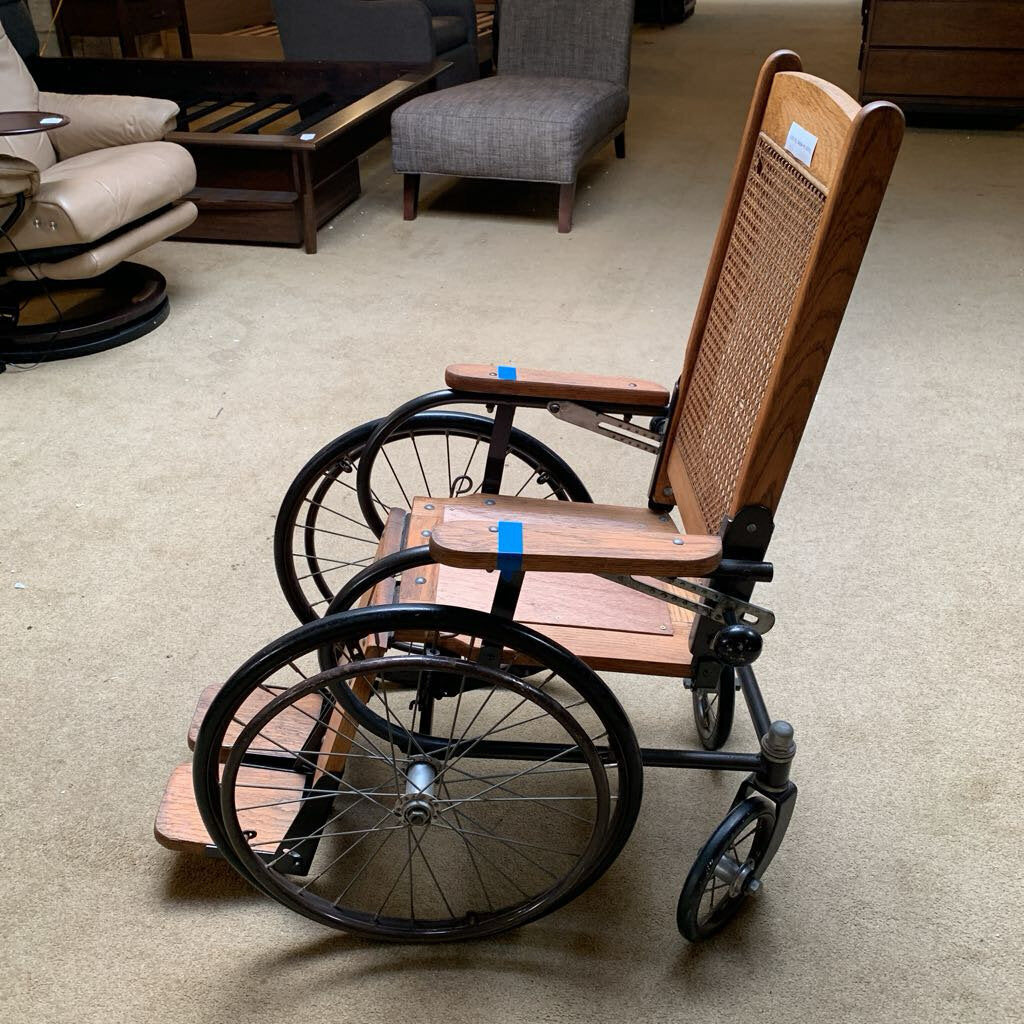 Vintage Wood & Rattan Wheelchair