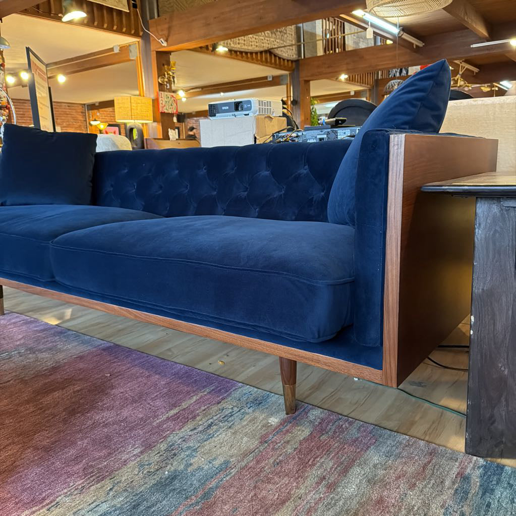 Kardiel Woodrow Blue Velvet Tufted Sofa