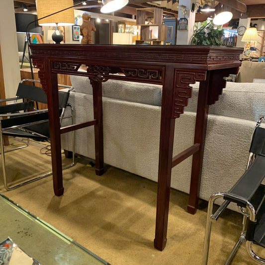 Tall Rosewood Asian Console Table w/ Smoked Glass Top