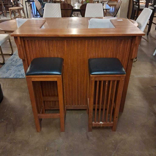 Oak Bar w/ 2 Stools