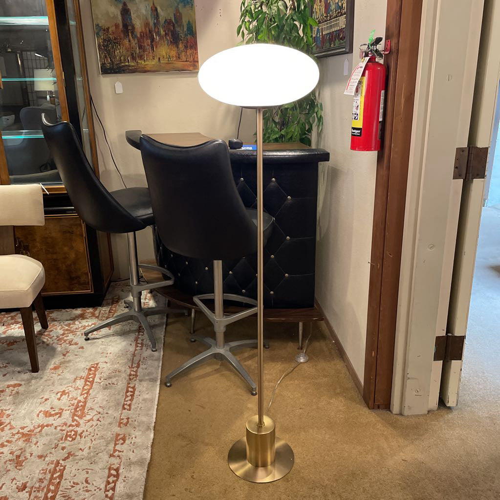 MCM Style Brass Base Glass Saucer Shade Floor Lamp