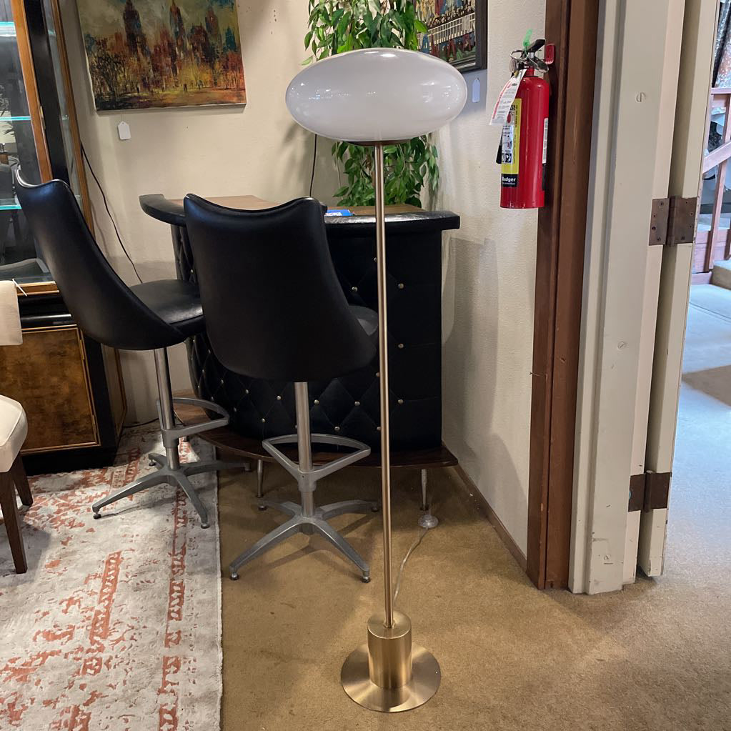 MCM Style Brass Base Glass Saucer Shade Floor Lamp