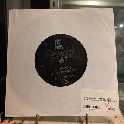 Record cover with a black label featuring 'Elvis Presley' on a white background